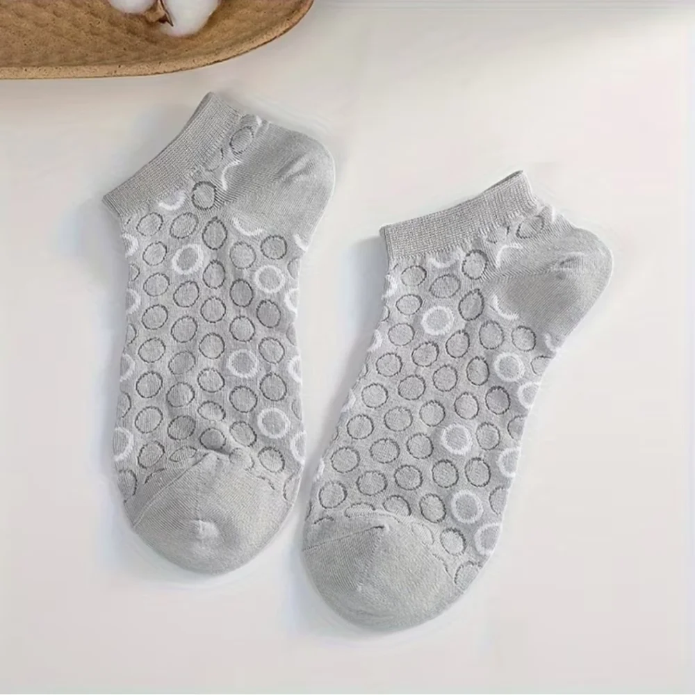 5 Pairs Bee & Floral Socks, Simple Japanese Style Low Cut Ankle Socks